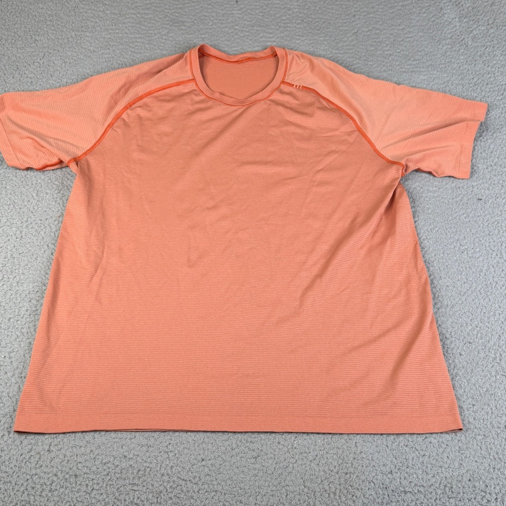 Lululemon Shirt Mens XXL Orange Metal Vent Tech Short Sleeve Striped Athletic